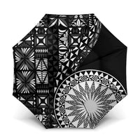 Black Tongan Ngatu Fonulei Pattern Umbrella LT9 One Size Folded 11.42 inch Opened Diameter 37.4 inch Black - Polynesian Pride