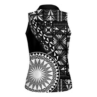 Black Tongan Ngatu Fonulei Pattern Women Sleeveless Polo Shirt