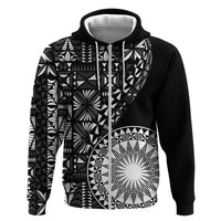 Black Tongan Ngatu Fonulei Pattern Zip Hoodie