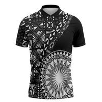Black Tongan Ngatu Fonulei Pattern Zipper Polo Shirt LT9 Black - Polynesian Pride