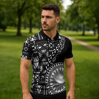 Black Tongan Ngatu Fonulei Pattern Zipper Polo Shirt LT9 - Polynesian Pride