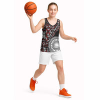 Red Tongan Ngatu Fonulei Pattern Basketball Jersey LT9 - Polynesian Pride