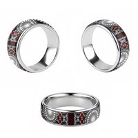 Red Tongan Ngatu Fonulei Pattern Classic Ring - Polynesian Pride