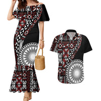 Red Tongan Ngatu Fonulei Pattern Couples Matching Mermaid Dress and Hawaiian Shirt LT9 Red - Polynesian Pride