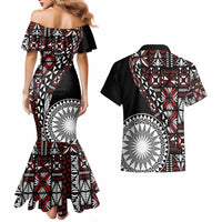 Red Tongan Ngatu Fonulei Pattern Couples Matching Mermaid Dress and Hawaiian Shirt LT9 - Polynesian Pride