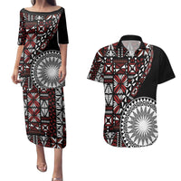 Red Tongan Ngatu Fonulei Pattern Couples Matching Puletasi and Hawaiian Shirt LT9 Red - Polynesian Pride