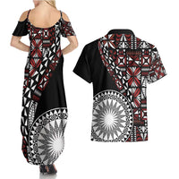 Red Tongan Ngatu Fonulei Pattern Couples Matching Summer Maxi Dress and Hawaiian Shirt LT9 - Polynesian Pride