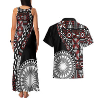 Red Tongan Ngatu Fonulei Pattern Couples Matching Tank Maxi Dress and Hawaiian Shirt LT9 - Polynesian Pride