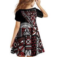 Red Tongan Ngatu Fonulei Pattern Family Matching Off Shoulder Maxi Dress and Hawaiian Shirt