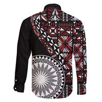 Red Tongan Ngatu Fonulei Pattern Family Matching Off Shoulder Short Dress and Hawaiian Shirt