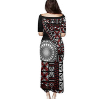 Red Tongan Ngatu Fonulei Pattern Family Matching Puletasi and Hawaiian Shirt