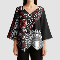 Red Tongan Ngatu Fonulei Pattern Kimono Sleeve Blouse LT9 - Polynesian Pride