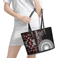 Red Tongan Ngatu Fonulei Pattern Leather Tote Bag LT9 - Polynesian Pride
