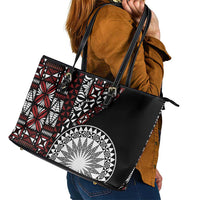 Red Tongan Ngatu Fonulei Pattern Leather Tote Bag LT9 - Polynesian Pride
