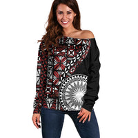 Red Tongan Ngatu Fonulei Pattern Off Shoulder Sweater