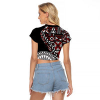 Red Tongan Ngatu Fonulei Pattern Raglan Cropped T Shirt