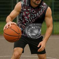 Red Tongan Ngatu Fonulei Pattern Sleeveless Hoodie LT9 - Polynesian Pride