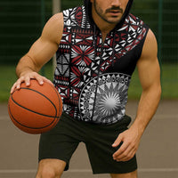 Red Tongan Ngatu Fonulei Pattern Sleeveless Zip Hoodie LT9 - Polynesian Pride