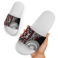Red Tongan Ngatu Fonulei Pattern Slide Sandals - Polynesian Pride