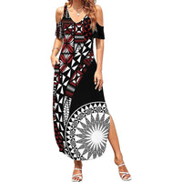 Red Tongan Ngatu Fonulei Pattern Summer Maxi Dress