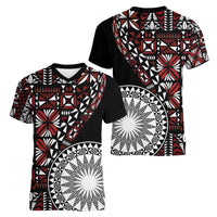 Red Tongan Ngatu Fonulei Pattern Women V-Neck T-Shirt