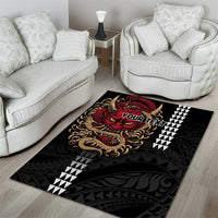 Hawaii and Japanese Oni Mask Personalised Area Rug Kakau Pattern Dark Art Style