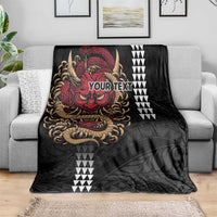 Hawaii and Japanese Oni Mask Personalised Blanket Kakau Pattern Dark Art Style