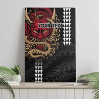 Hawaii and Japanese Oni Mask Personalised Canvas Wall Art Kakau Pattern Dark Art Style LT9 - Polynesian Pride