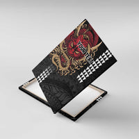 Hawaii and Japanese Oni Mask Personalised Canvas Wall Art Kakau Pattern Dark Art Style LT9 With Frame Black - Polynesian Pride
