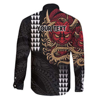 Hawaii and Japanese Oni Mask Personalised Family Matching Off Shoulder Short Dress and Hawaiian Shirt Kakau Pattern Dark Art Style