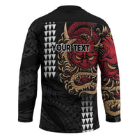 Hawaii and Japanese Oni Mask Personalised Hockey Jersey Kakau Pattern Dark Art Style LT9 - Polynesian Pride