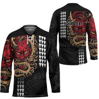 Hawaii and Japanese Oni Mask Personalised Hockey Jersey Kakau Pattern Dark Art Style LT9 - Polynesian Pride