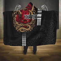 Hawaii and Japanese Oni Mask Personalised Hooded Blanket Kakau Pattern Dark Art Style