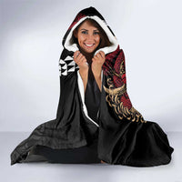 Hawaii and Japanese Oni Mask Personalised Hooded Blanket Kakau Pattern Dark Art Style