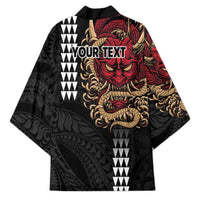 Hawaii and Japanese Oni Mask Personalised Kimono Kakau Pattern Dark Art Style - Polynesian Pride