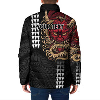 Hawaii and Japanese Oni Mask Personalised Padded Jacket Kakau Pattern Dark Art Style - Polynesian Pride