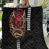 Hawaii and Japanese Oni Mask Personalised Quilt Kakau Pattern Dark Art Style