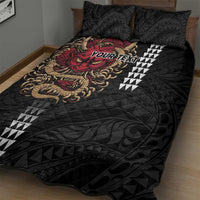Hawaii and Japanese Oni Mask Personalised Quilt Bed Set Kakau Pattern Dark Art Style