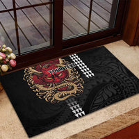 Hawaii and Japanese Oni Mask Personalised Rubber Doormat Kakau Pattern Dark Art Style