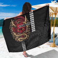 Hawaii and Japanese Oni Mask Personalised Sarong Kakau Pattern Dark Art Style