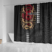 Hawaii and Japanese Oni Mask Personalised Shower Curtain Kakau Pattern Dark Art Style