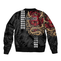 Hawaii and Japanese Oni Mask Personalised Sleeve Zip Bomber Jacket Kakau Pattern Dark Art Style