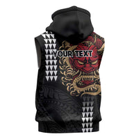Hawaii and Japanese Oni Mask Personalised Sleeveless Zip Hoodie Kakau Pattern Dark Art Style LT9 - Polynesian Pride
