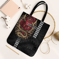 Hawaii and Japanese Oni Mask Personalised Tote Bag Kakau Pattern Dark Art Style - Polynesian Pride