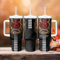 Hawaii and Japanese Oni Mask Personalised Tumbler With Handle Kakau Pattern Dark Art Style
