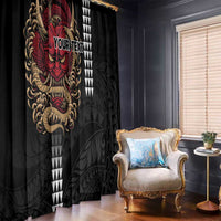 Hawaii and Japanese Oni Mask Personalised Window Curtain Kakau Pattern Dark Art Style