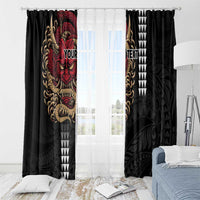 Hawaii and Japanese Oni Mask Personalised Window Curtain Kakau Pattern Dark Art Style