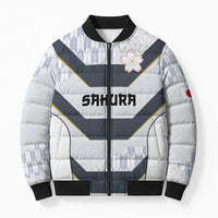 Japan Pacific Rugby 2022-23 Custom Bomber Puffer Jacket Black Sakura Japanese Wave Pattern LT9 Unisex Black - Polynesian Pride