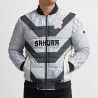 Japan Pacific Rugby 2022-23 Custom Bomber Puffer Jacket Black Sakura Japanese Wave Pattern LT9 - Polynesian Pride