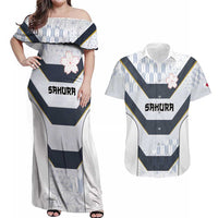 Japan Pacific Rugby 2022-23 Custom Couples Matching Off Shoulder Maxi Dress and Hawaiian Shirt Black Sakura Japanese Wave Pattern LT9 Black - Polynesian Pride